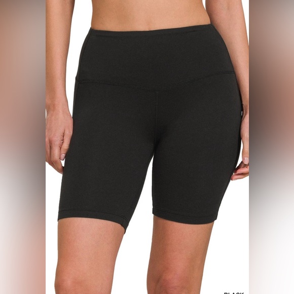 Zenana Pants - Zenana Brushed Microfiber Wide Waistband Black Biker Shorts